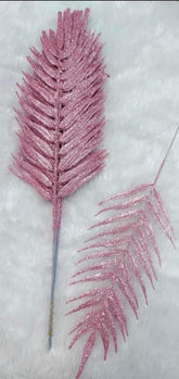 Frunze decorative roz – model exotic  cu sclipici - 12 buc/set